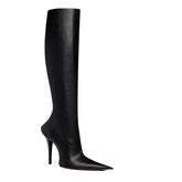 Leather High Heel Knee High Boots
